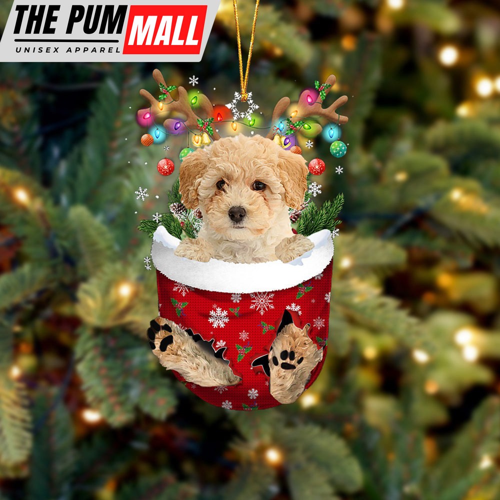 Poochon In Snow Pocket Christmas Ornament – Two Sided Christmas Plastic Hanging Limited Edition