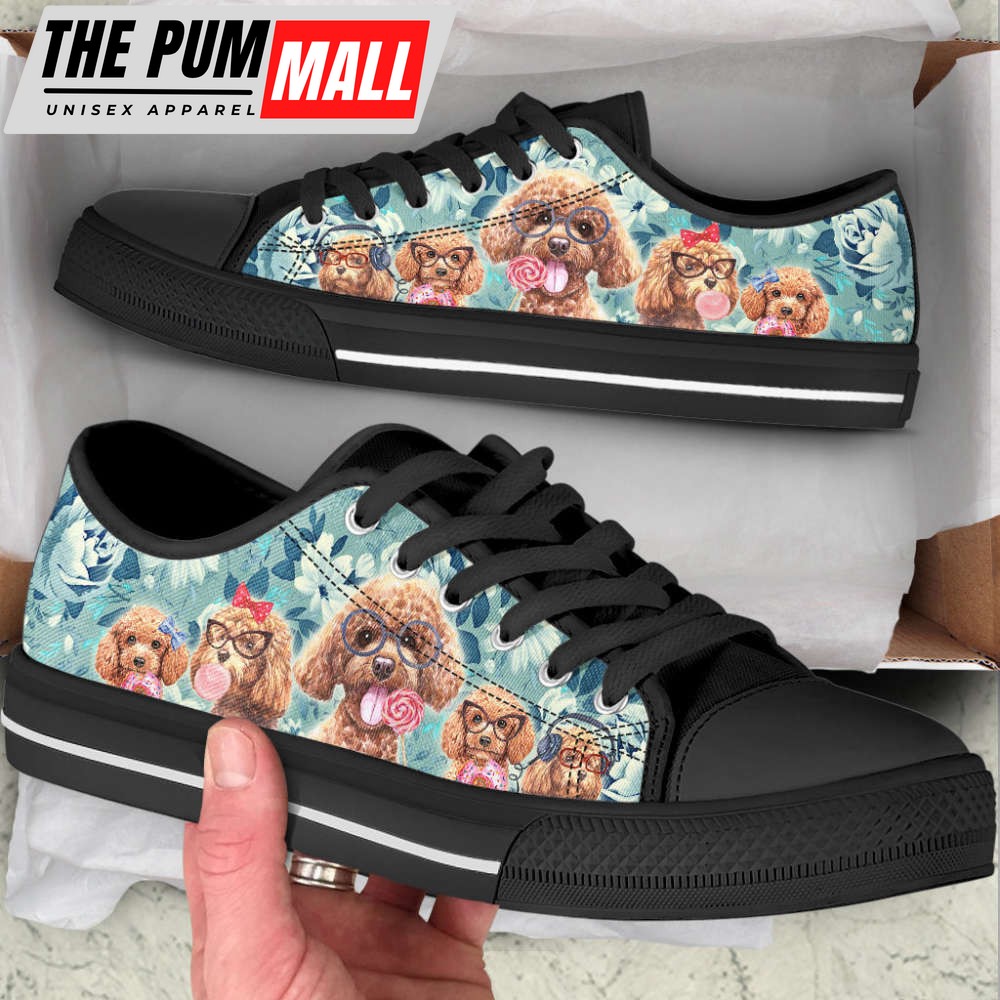 poodle-dog-flowers-pattern-low-top-shoes-canvas-sneakers-zjaa5dt7 Poodle Dog Flowers Pattern Low Top Shoes Canvas Sneakers