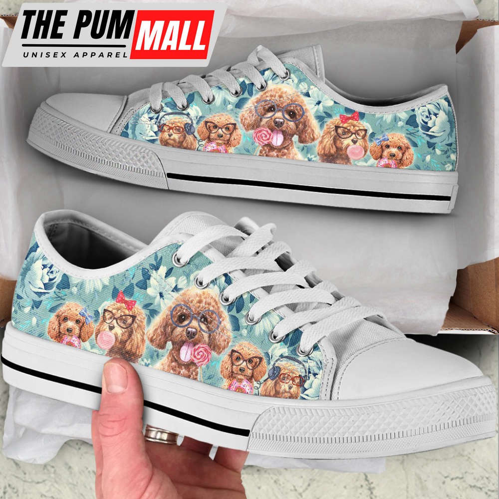 Poodle Dog Flowers Pattern Low Top Shoes Canvas Sneakers