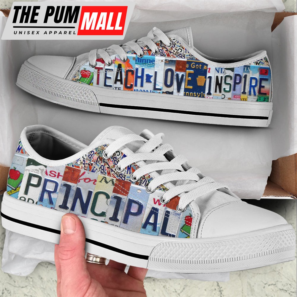 Principal Shoes Teach Love Inspire License Plates Low Top Shoes – Best Gift For Teacher, School Shoes Malalan