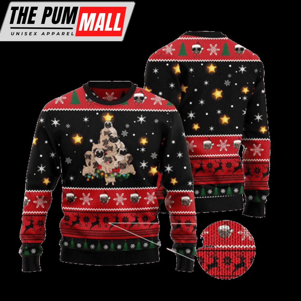 Pug Christmas Tree Ugly Christmas Sweater, Best Gift For Dog Lovers