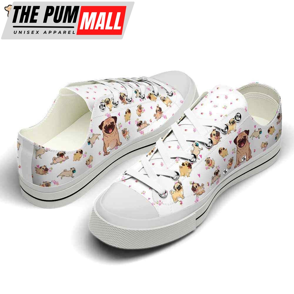 pug-cute-hearts-flowers-pattern-low-top-shoes-happy-international-dog-day-canv-vjvn2m18 Pug Cute Hearts Flowers Pattern Low Top Shoes – Happy International Dog Day Canvas Sneaker – Owners Gift Dog Breeders
