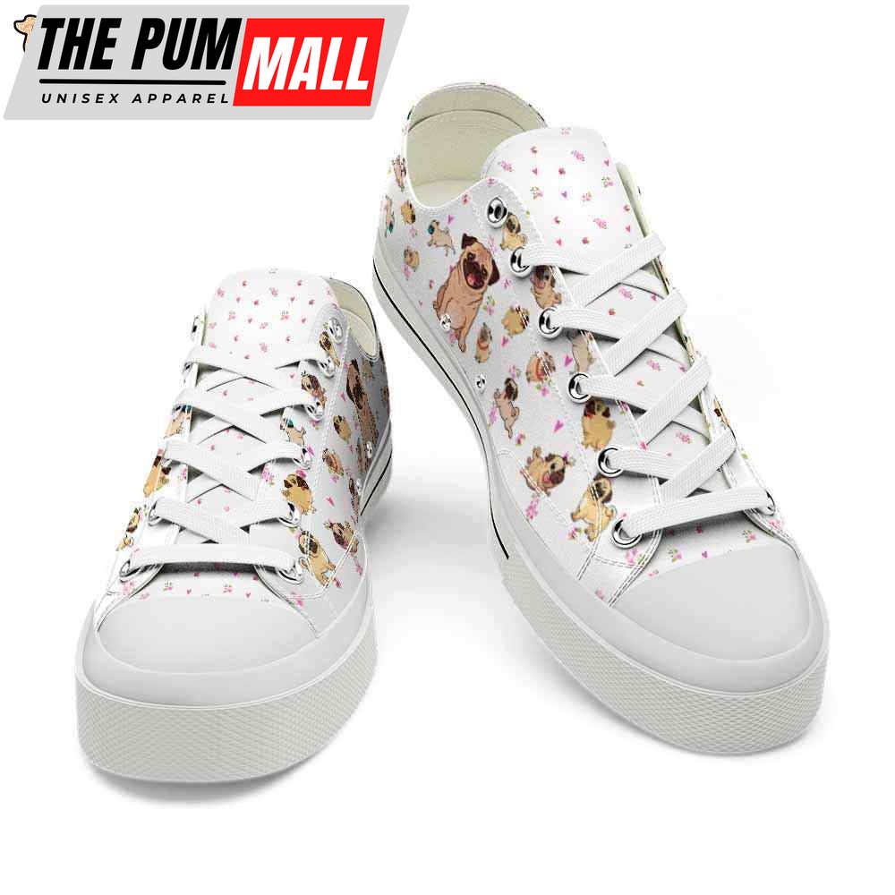 pug-cute-hearts-flowers-pattern-low-top-shoes-happy-international-dog-day-canv-vjvn2m18 Pug Cute Hearts Flowers Pattern Low Top Shoes – Happy International Dog Day Canvas Sneaker – Owners Gift Dog Breeders