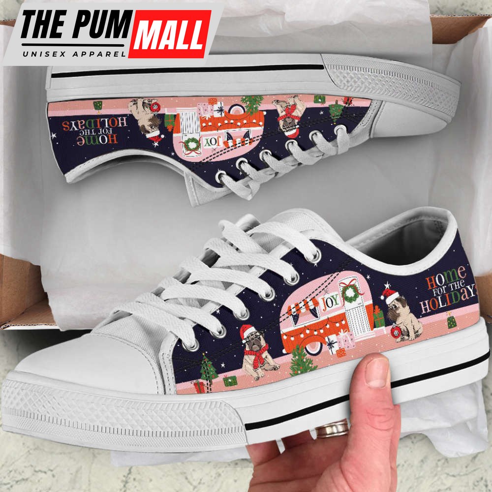 Pug Dog Christmas Car Happy Low Top Shoes Canvas Sneakers Casual Shoes