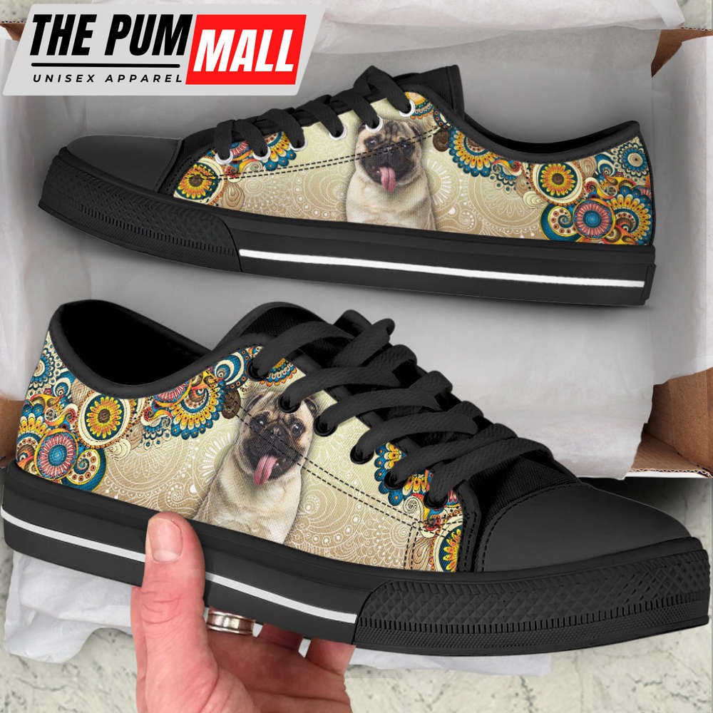 pug-dog-ethnic-floral-pattern-low-top-shoes-canvas-sneakers-casual-shoes-vvbyruo7 Pug Dog Ethnic Floral Pattern Low Top Shoes Canvas Sneakers Casual Shoes