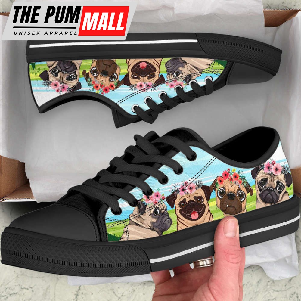 pug-dog-floral-wreath-low-top-shoes-canvas-sneakers-casual-shoes-33zkmcyn Pug Dog Floral Wreath Low Top Shoes Canvas Sneakers Casual Shoes