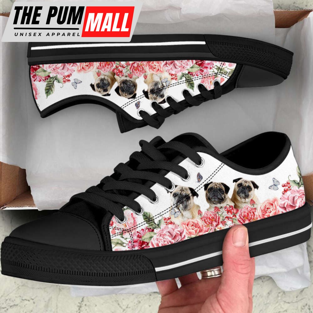 pug-dog-flower-pink-butterfly-low-top-shoes-canvas-sneakers-ilk16k0t Pug Dog Flower Pink Butterfly Low Top Shoes Canvas Sneakers