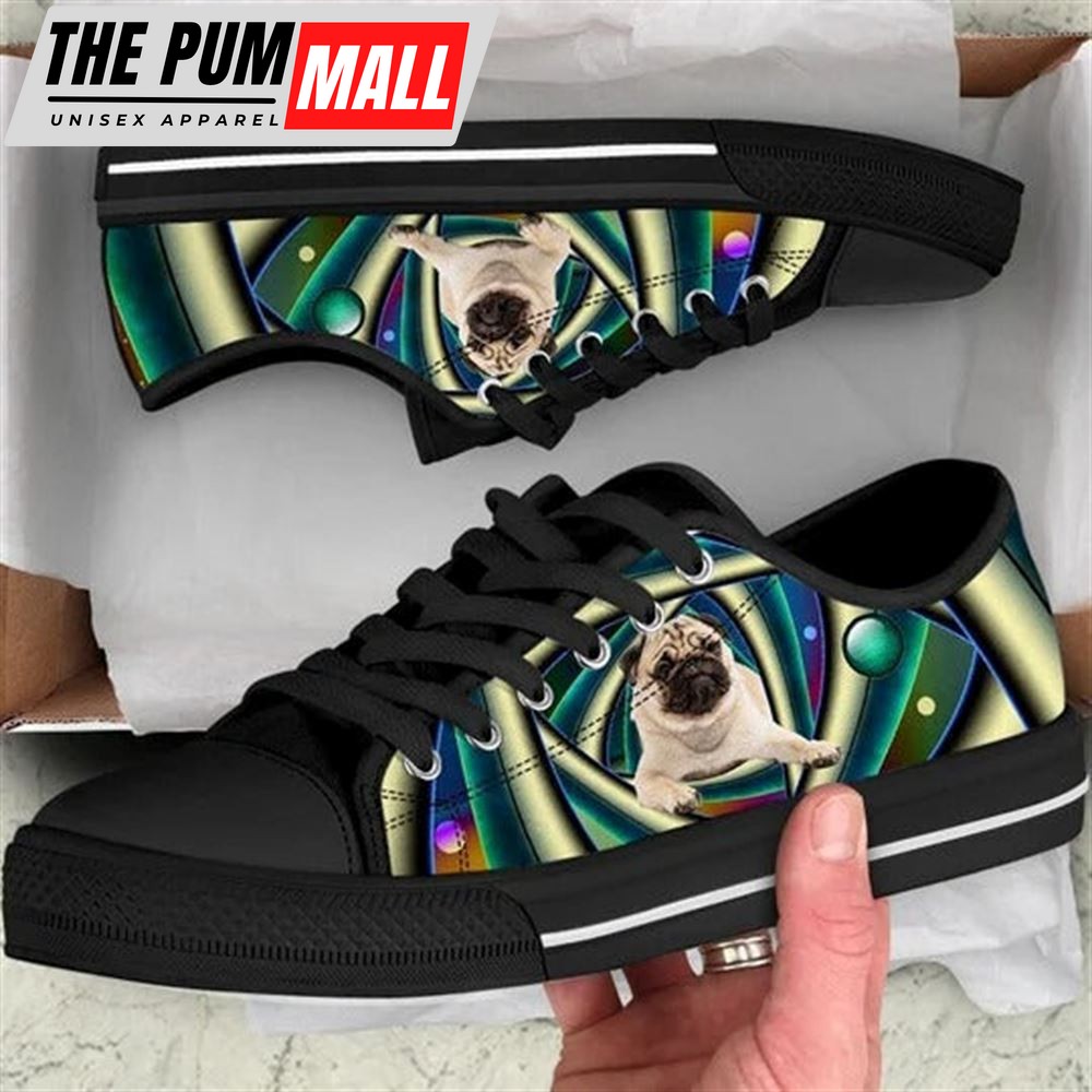 Pug dog Geometric Swirl Pattern Decorative Canvas Low Top Shoes – Low Top Shoes Mens, Women