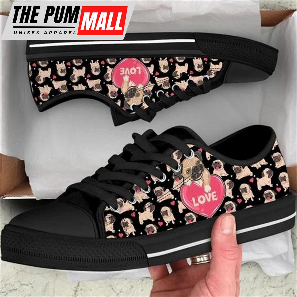 Pug Dog Love You Funny Pattern Seamless Canvas Low Top Shoes – Low Top Shoes Mens, Women