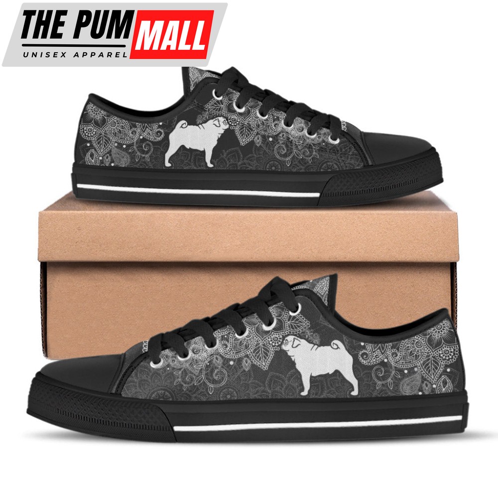 pug-dog-mandala-black-and-white-low-top-shoes-canvas-sneakers-3diue3nq Pug Dog Mandala Black And White Low Top Shoes Canvas Sneakers