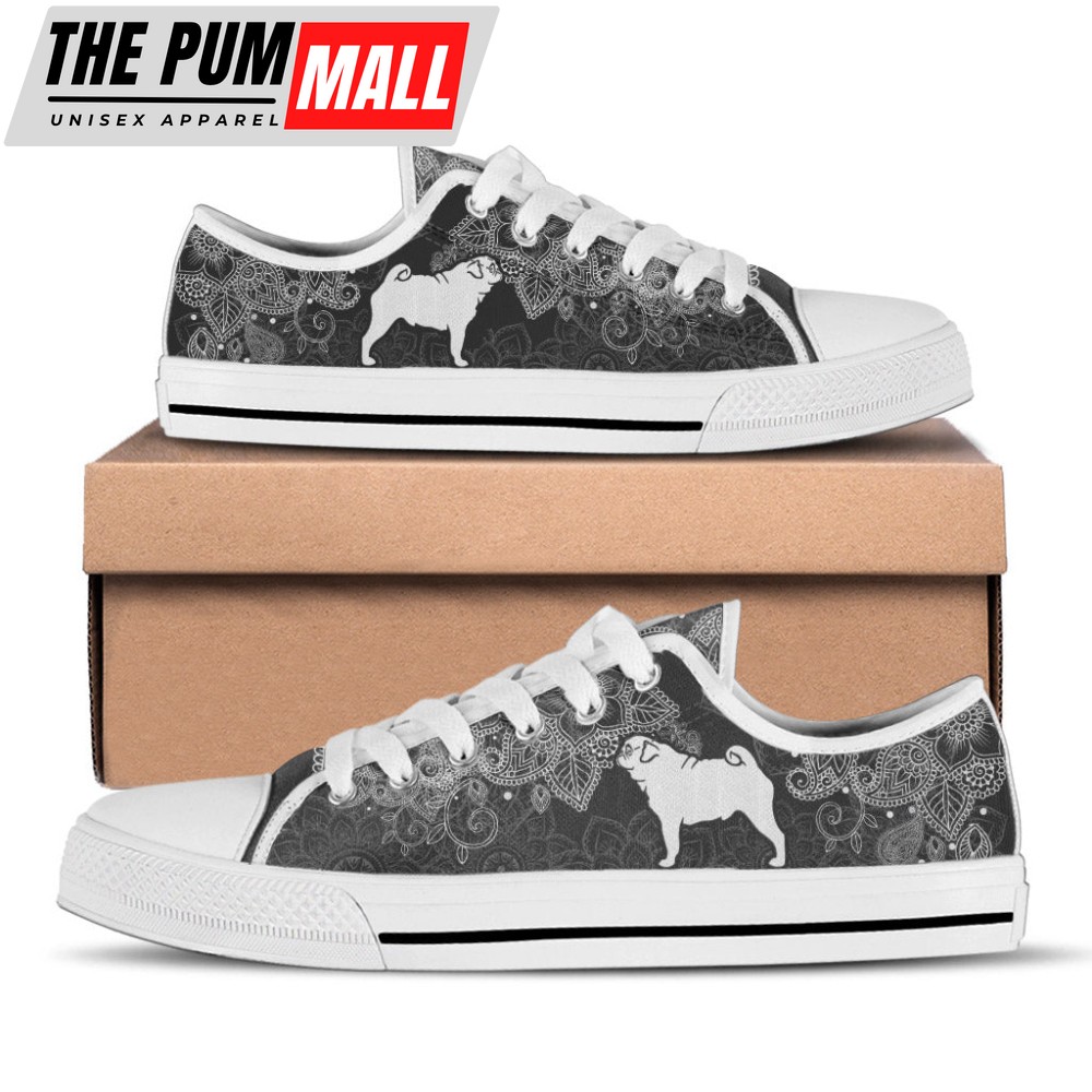 pug-dog-mandala-black-and-white-low-top-shoes-canvas-sneakers-3diue3nq Pug Dog Mandala Black And White Low Top Shoes Canvas Sneakers