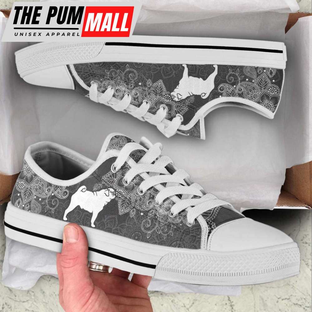 Pug Dog Mandala Black And White Low Top Shoes Canvas Sneakers