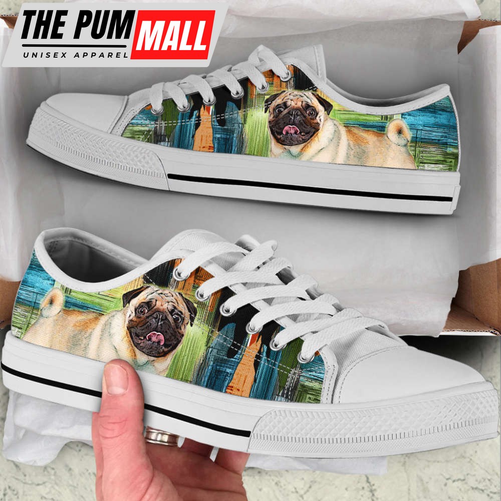 Pug Dog Paint Art Wallpaper Low Top Shoes Canvas Sneakers