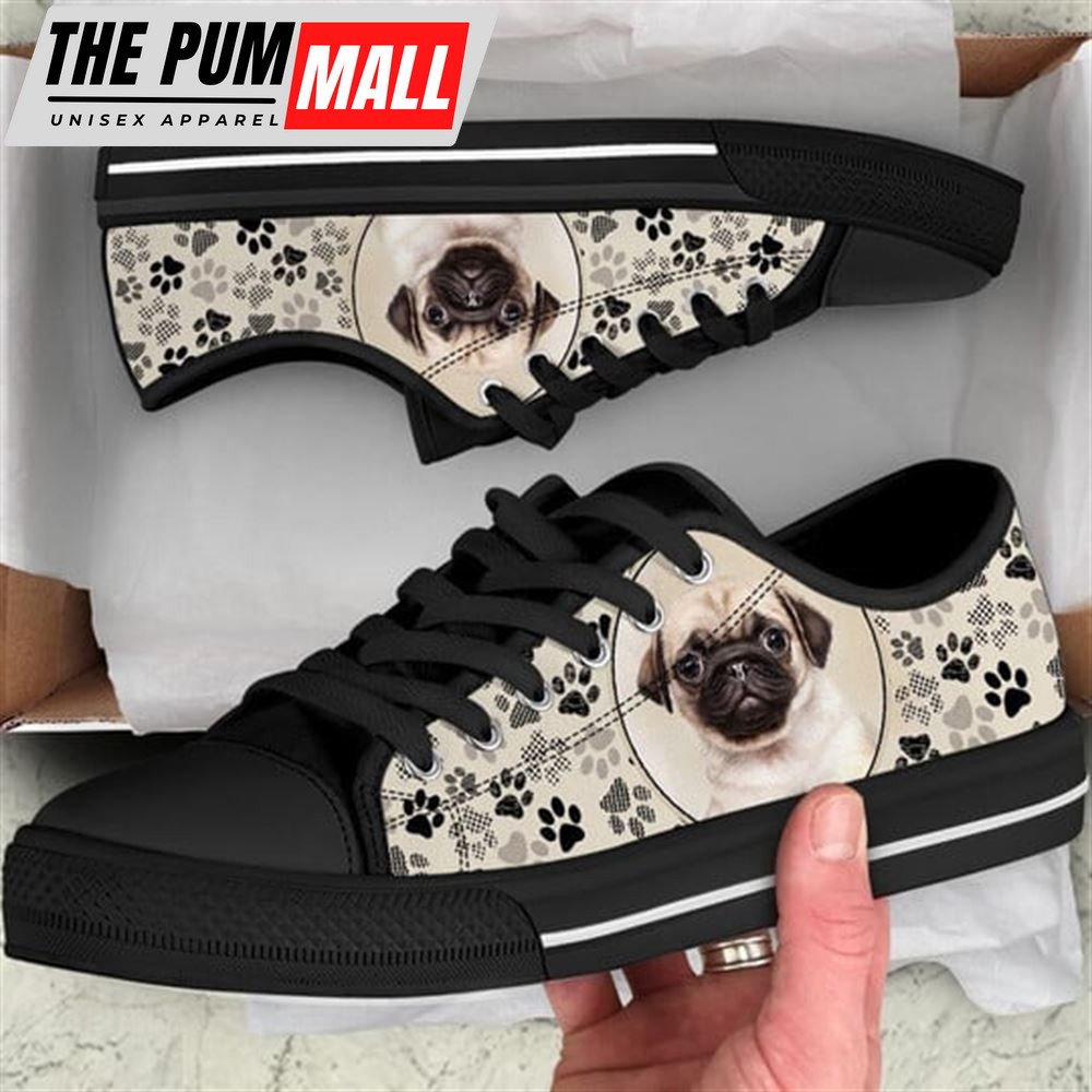 Pug Dog Pattern Brown Canvas Low Top Shoes – Low Top Shoes Mens, Women