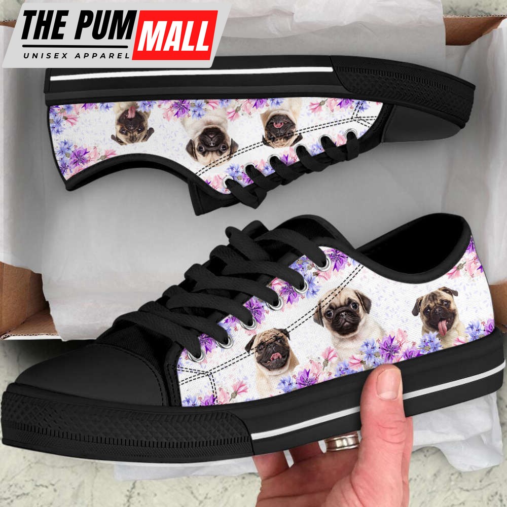 pug-dog-purple-flower-low-top-shoes-canvas-sneakers-casual-shoes-4kqk88a4 Pug Dog Purple Flower Low Top Shoes Canvas Sneakers Casual Shoes