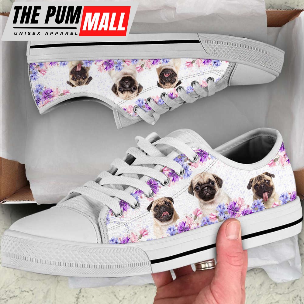 Pug Dog Purple Flower Low Top Shoes Canvas Sneakers Casual Shoes