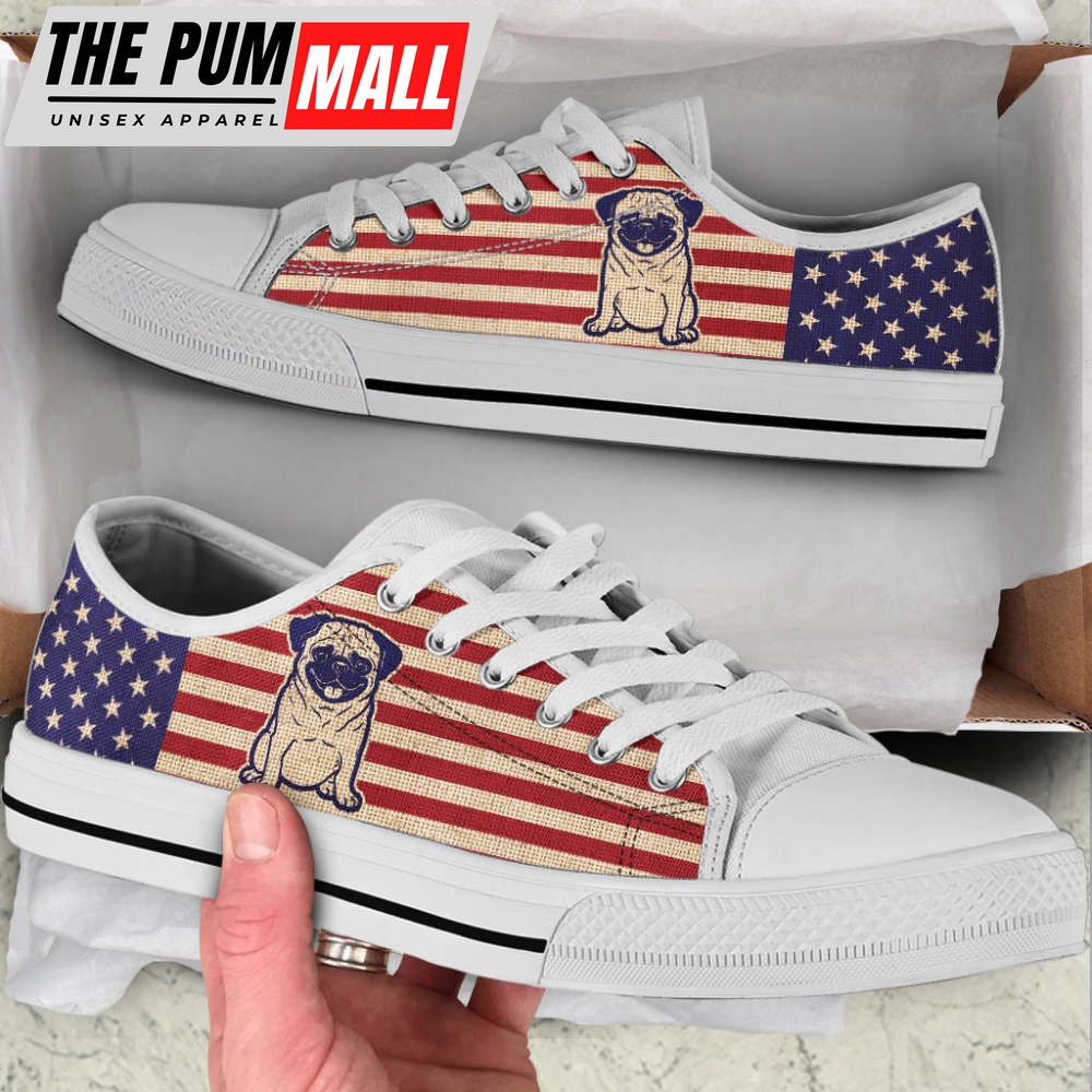 Pug Dog USA Flag Low Top Shoes Canvas Sneakers Casual Shoes