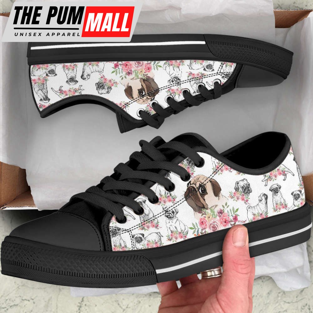 pug-dog-watercolor-flower-low-top-shoes-canvas-sneakers-casual-shoes-f5gy5azj Pug Dog Watercolor Flower Low Top Shoes Canvas Sneakers Casual Shoes