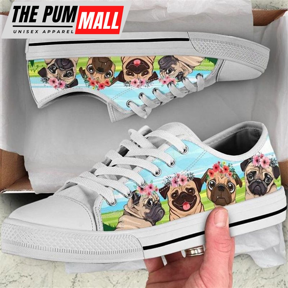 Pug Dogs Low Top Shoes – Cute Dog Flat Shoes Pug Dog Lovers Canvas Sneaker – Owners Gift Dog Breeders