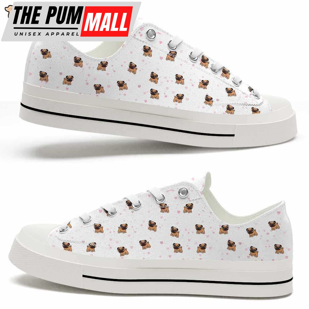 Pug Hearts Pattern Low Top Shoes – Happy International Dog Day Canvas Sneaker – Owners Gift Dog Breeders