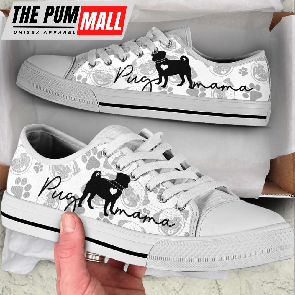 Pug Mama Pug Pattern Low Top Shoes Canvas Sneakers Casual Shoes