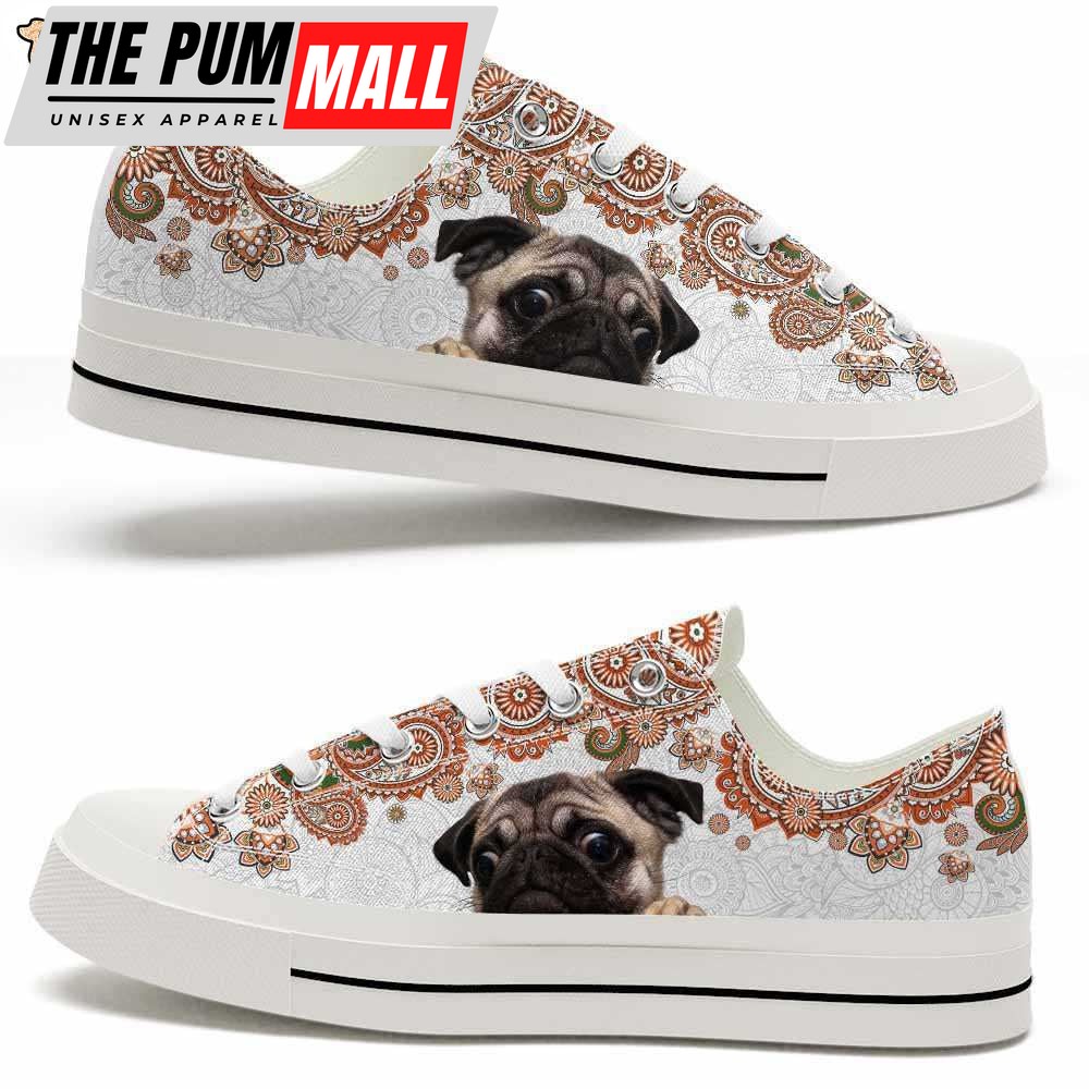 Pug Orange Mandala Low Top Shoes – Happy International Dog Day Canvas Sneaker – Owners Gift Dog Breeders