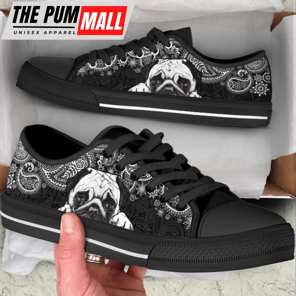 pug-paisley-black-white-low-top-shoes-canvas-sneakers-casual-shoes-a05jig1t Pug Paisley Black White Low Top Shoes Canvas Sneakers Casual Shoes