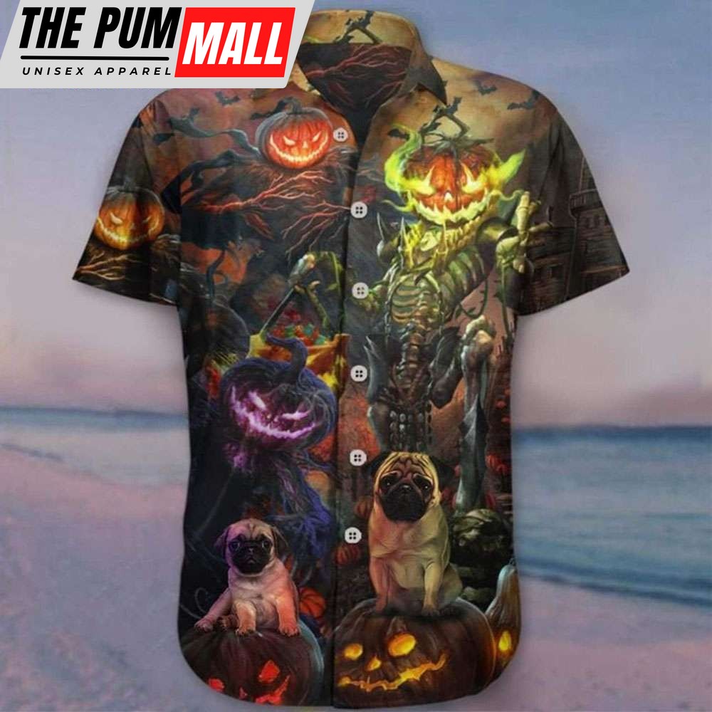 Pug Pumpkin King Halloween Hawaiian Shirt for Pug Lovers