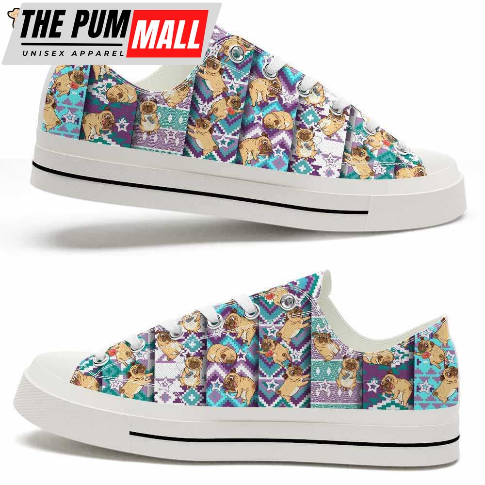 Pug Star Lines Pattern Low Top Shoes – Happy International Dog Day Canvas Sneaker – Owners Gift Dog Breeders