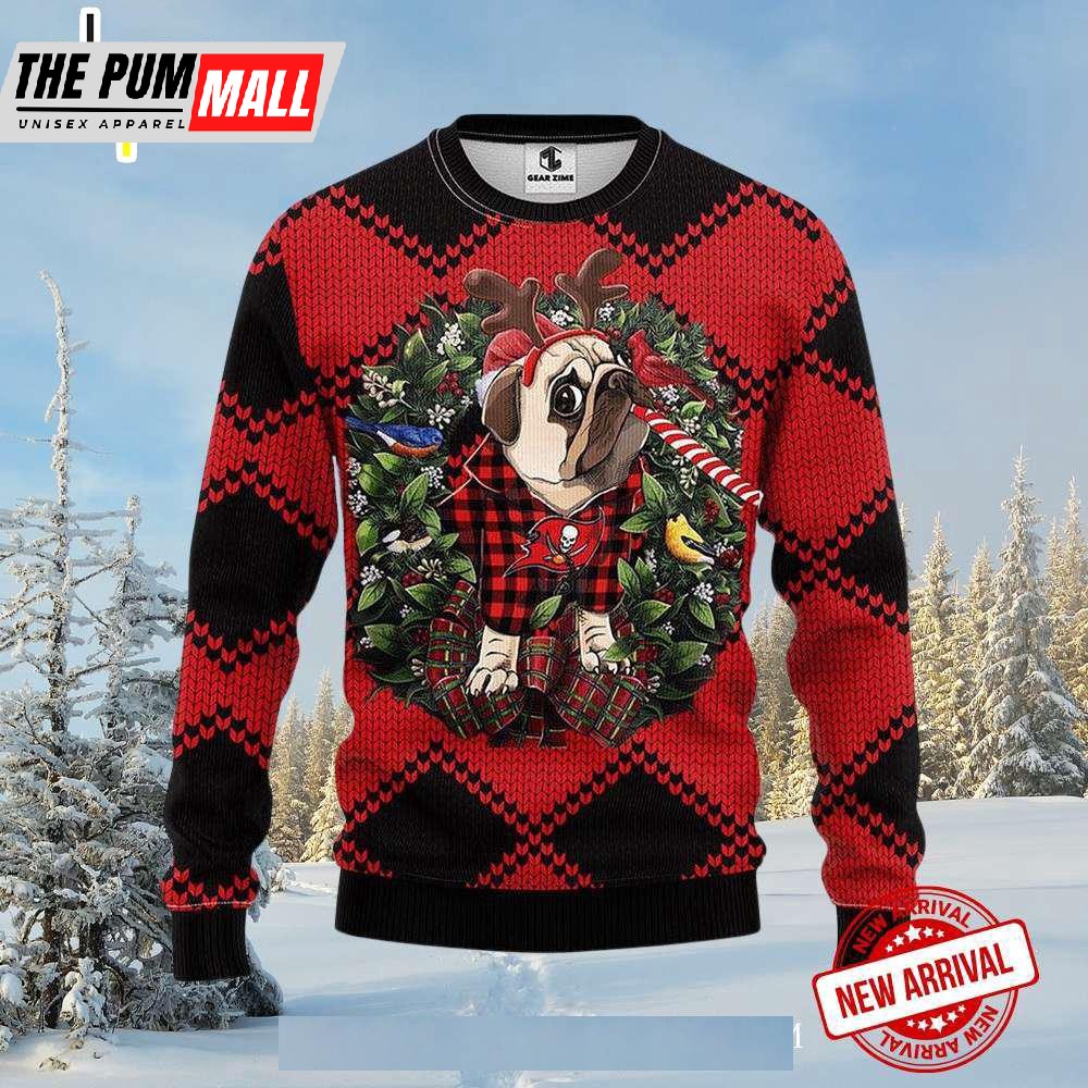 Pug With Reindeer Antlers Ugly Christmas Sweater