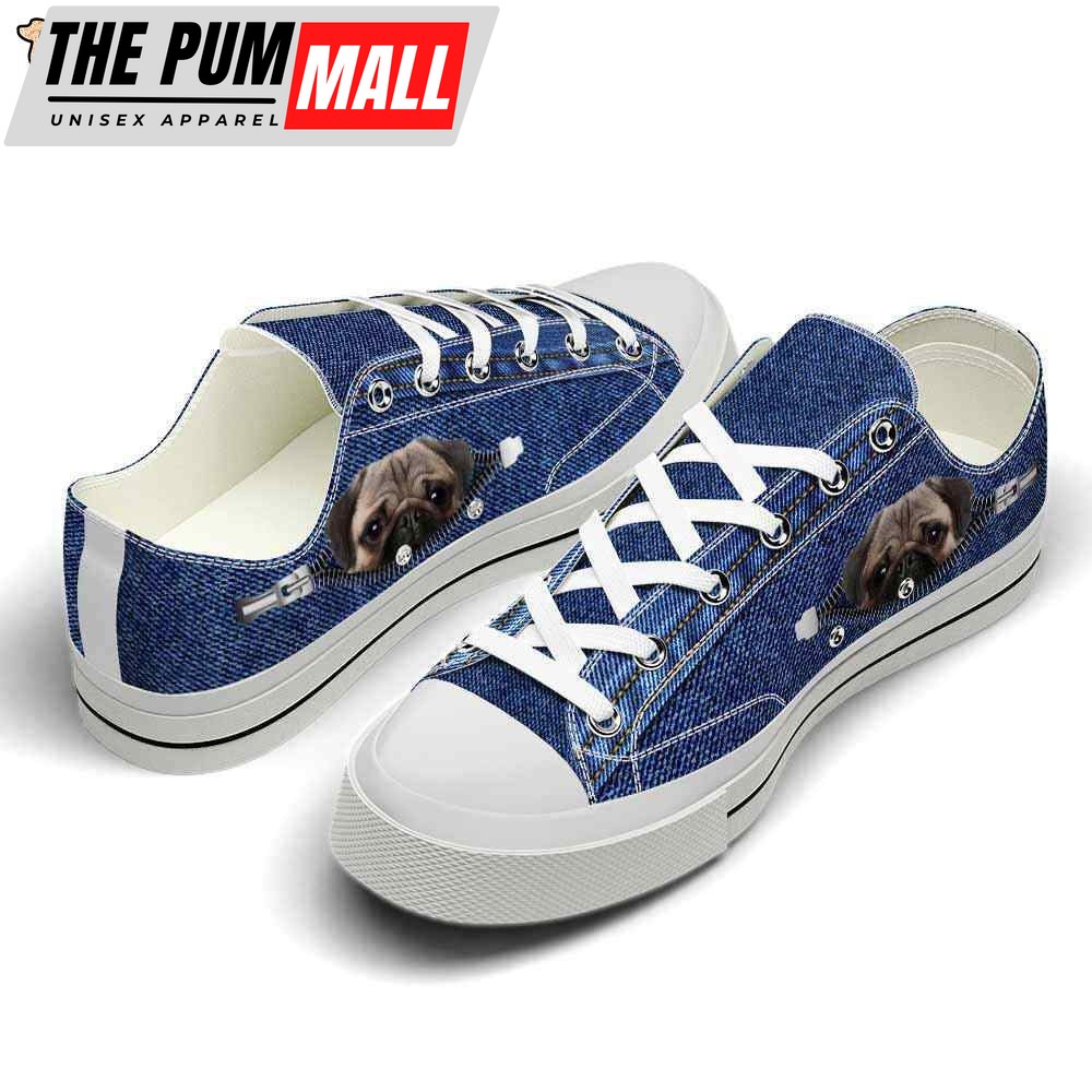 Pug Zipper Jeans Low Top Shoes – Happy International Dog Day Canvas Sneaker – Owners Gift Dog Breeders