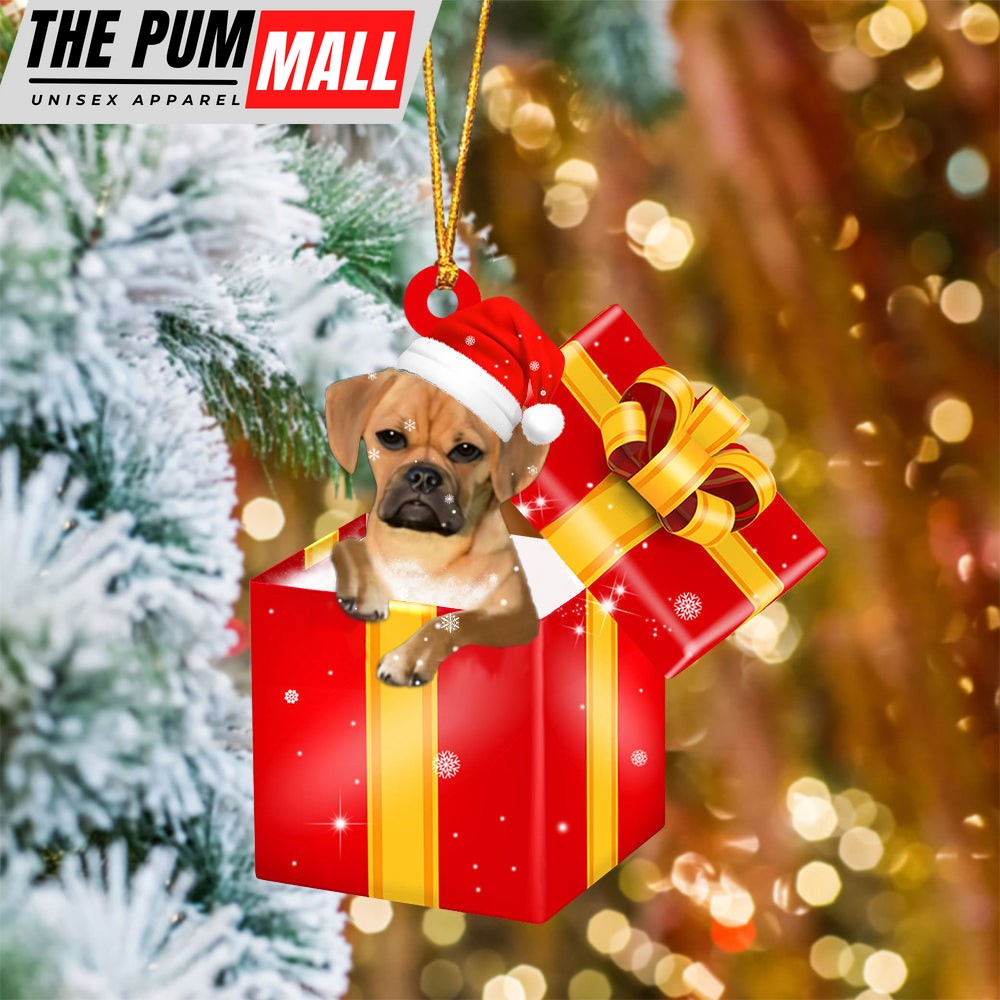 Puggle In Red Gift Box Christmas Ornament – Holiday Dog Ornaments Limited Edition