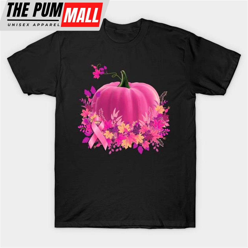 Pumpkin color pink breast cancer awareness T-shirt