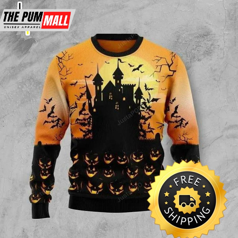 Pumpkin Town Ugly Christmas Sweater, Halloween Christmas Sweater