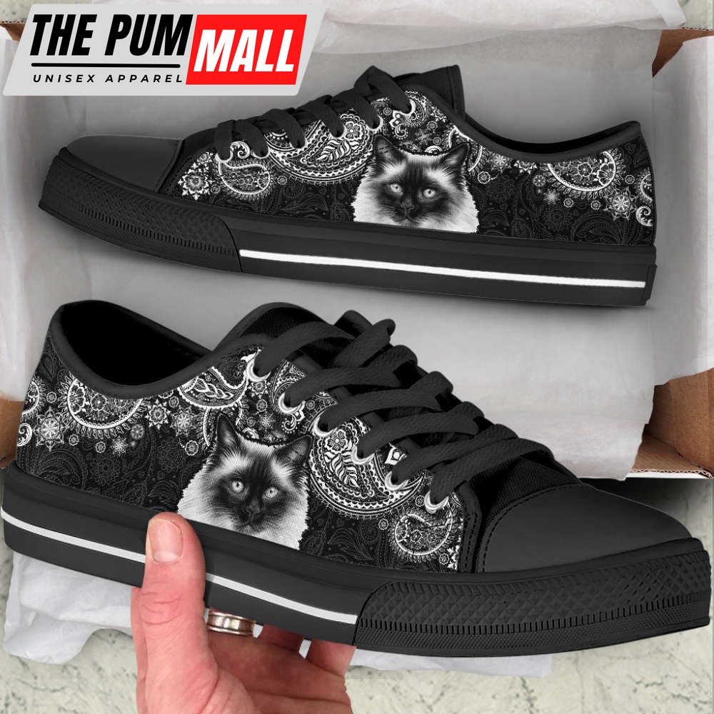 ragdoll-cat-lover-shoes-paisley-black-white-low-top-canvas-shoes-4gyjuugt Ragdoll Cat Lover Shoes Paisley Black White Low Top Canvas Shoes