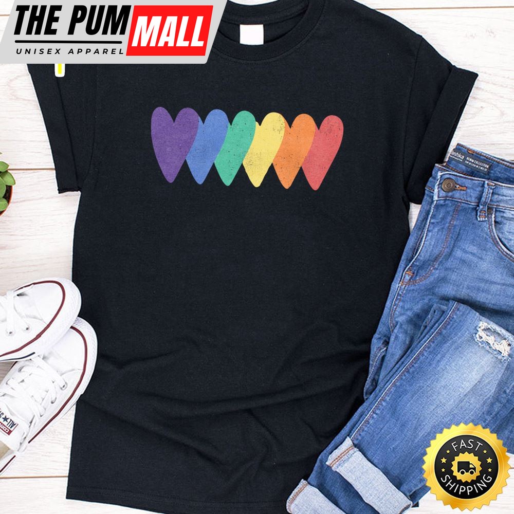 Rainbow Flag Hearts Love LGBT Gay Lesbian Bi Trans Valentine Long Sleeve Valentines Day T-shirt