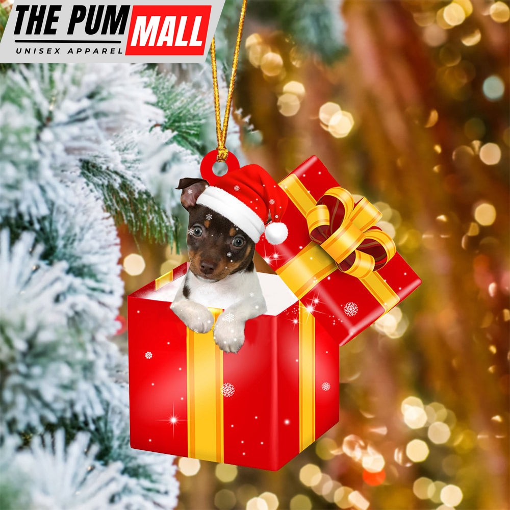 Rat Terrier In Red Gift Box Christmas Ornament – Holiday Dog Ornaments Limited Edition