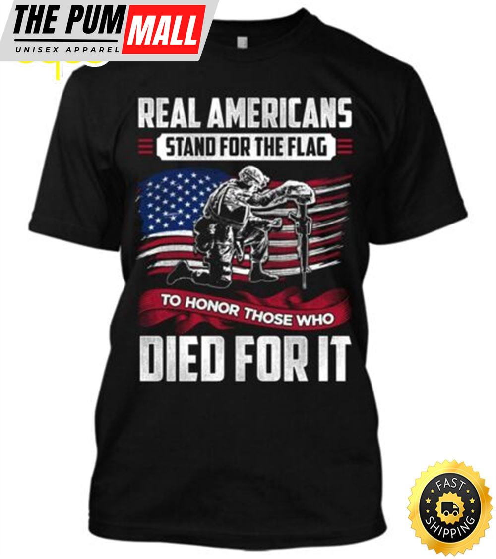 Real Americans Stand For The Flag New Mens Donald Trump Veteran Patriotic T-shirt
