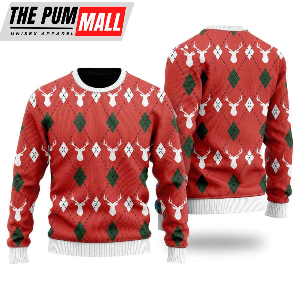 Red Argyle Reindeer Ugly Christmas Sweater, Gift For Christmas, Unisex Crewneck Sweater