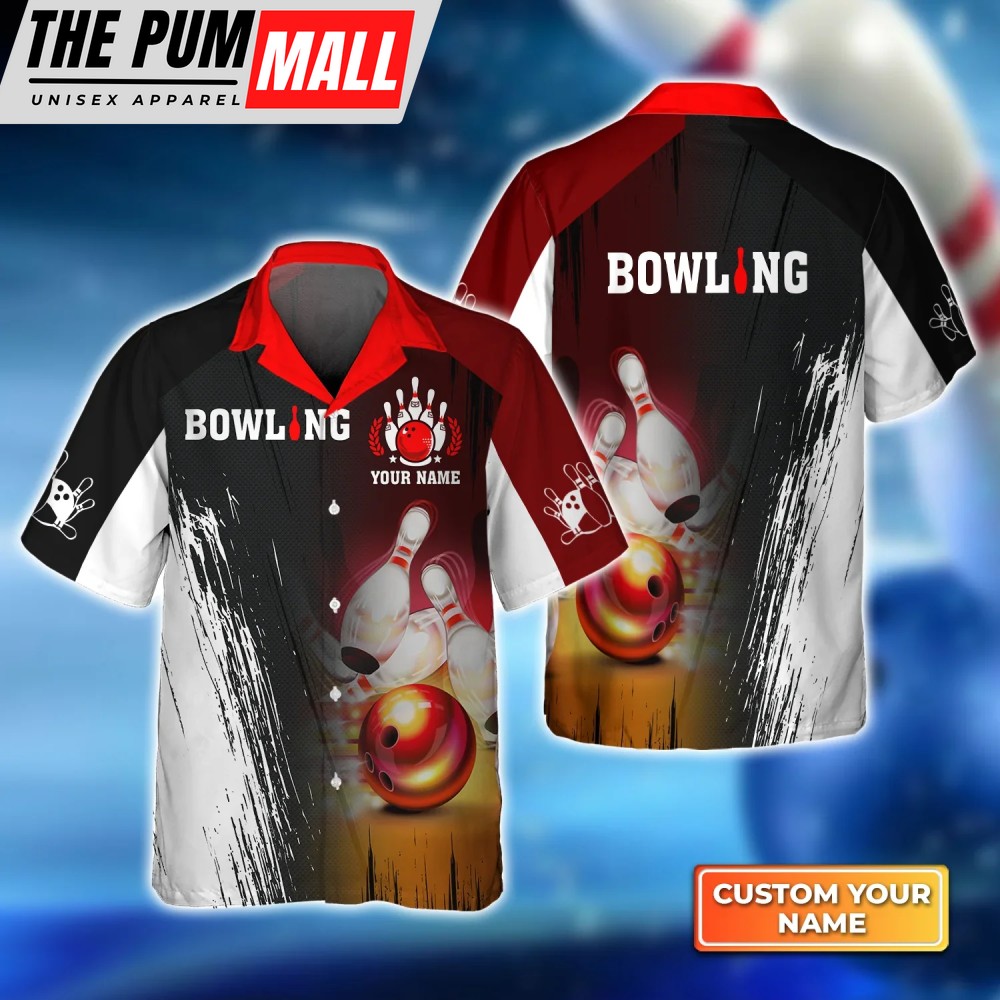 Red Bowling Ball Crashing Pins 3D Hawaiian Shirt – Stylish Unisex Bowling Team Apparel