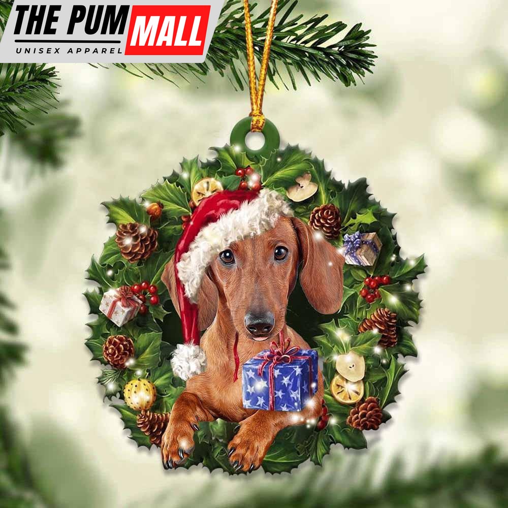 Red Dachshund And Christmas Ornament – Acrylic Dog Ornament – Gifts For Dog Lovers Limited Edition