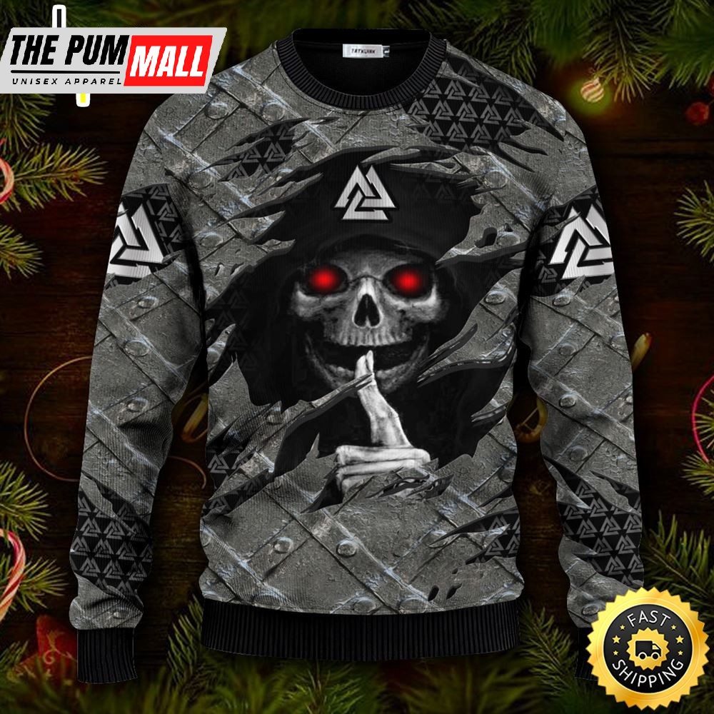 Red Eyes Skull Inside Me Viking Ugly Christmas Skull Sweater Christmas