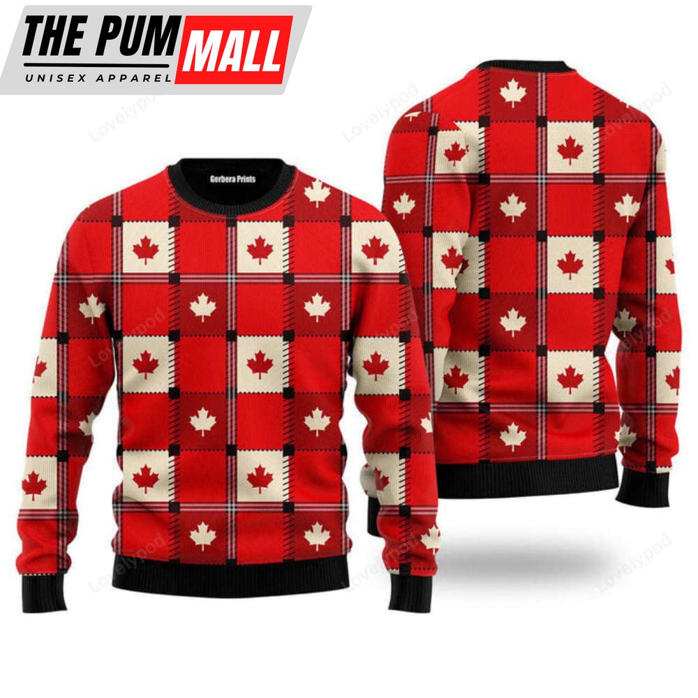 Red Maple Leaf Canada Day Ugly Christmas Sweater – Gift For Christmas