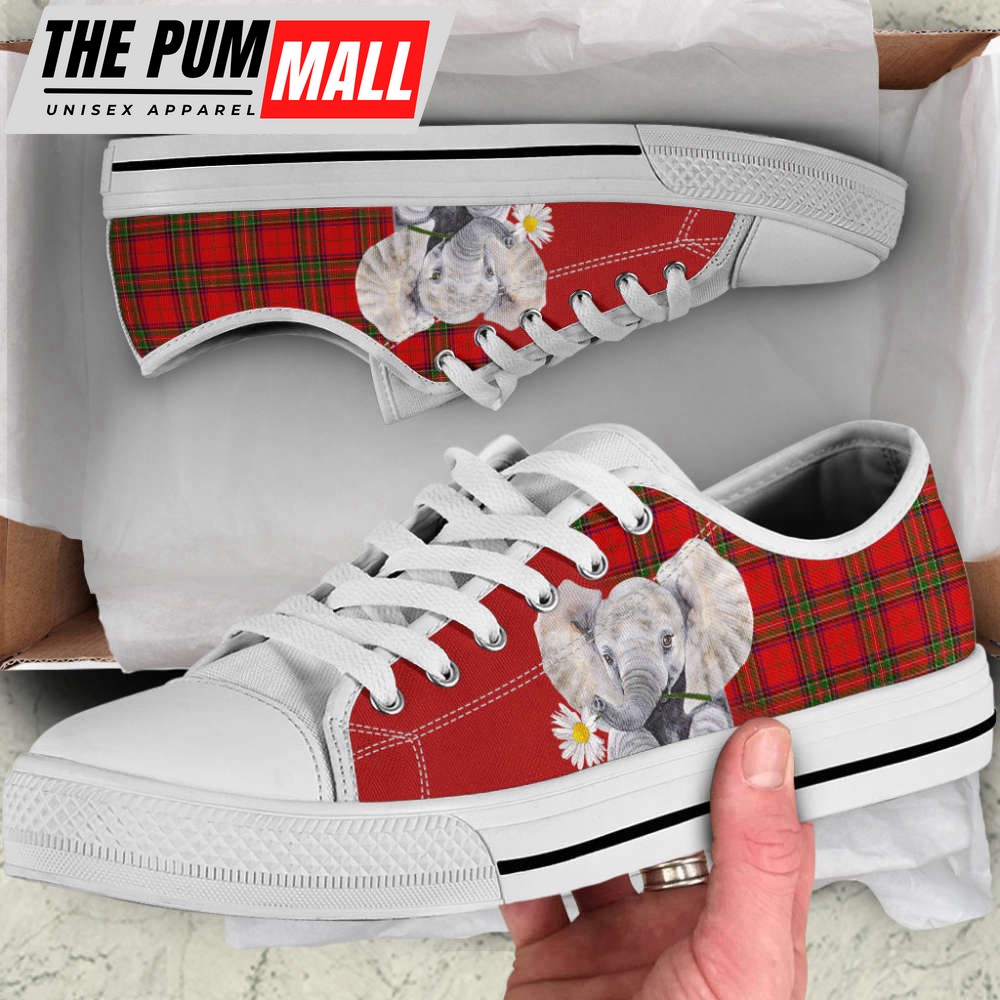 Red Plaid Elephant Canvas Print Low Top Shoes – Stylish Footwear