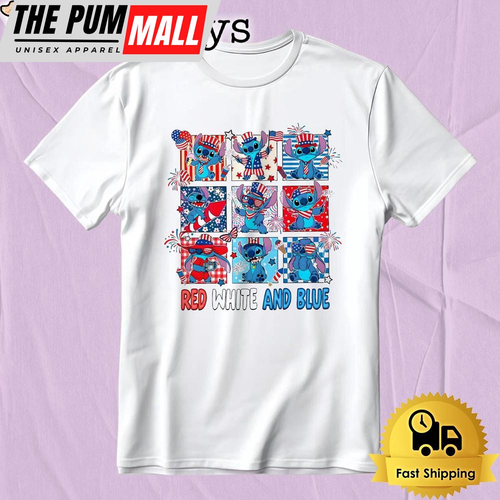 Red White And Blue Stitch Fourth Of July Usa Celebration T-Shirt