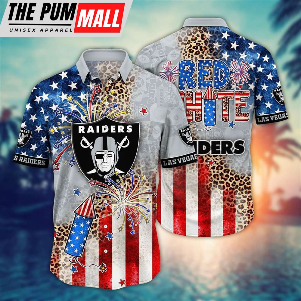 Red White Raiders Las Vegas Raiders Independence Day Hawaiian Shirt