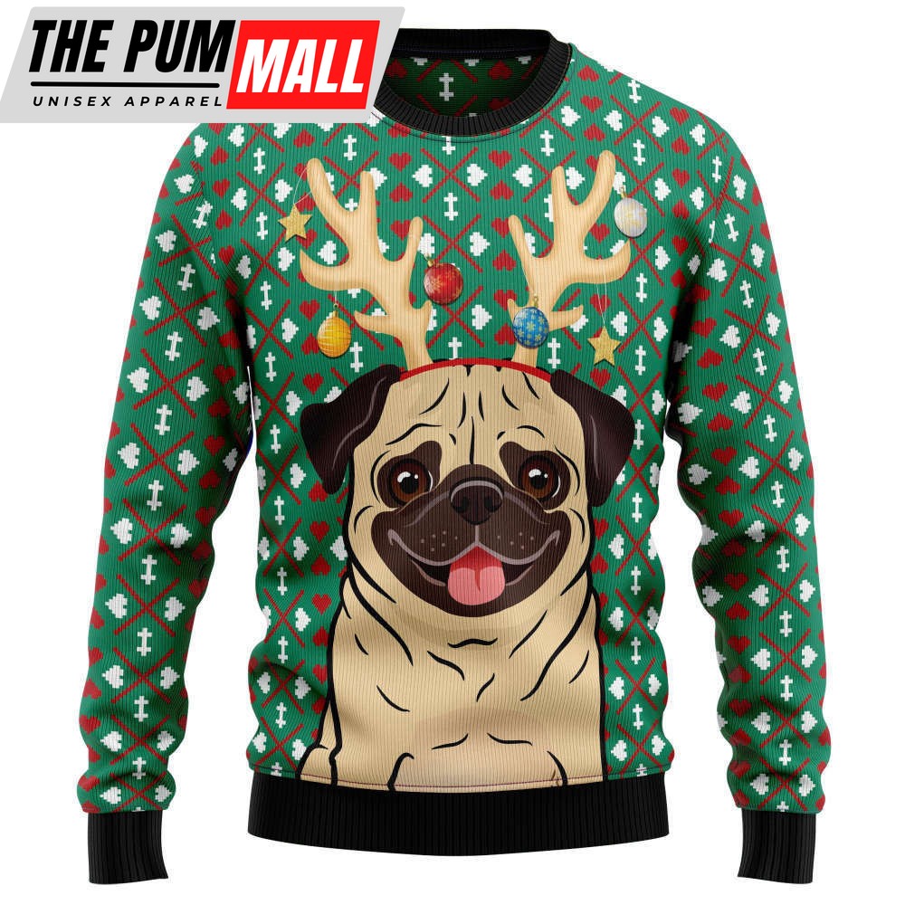 Reindeer Pug Christmas HZ92302 Ugly Christmas Sweater – Noel Malalan