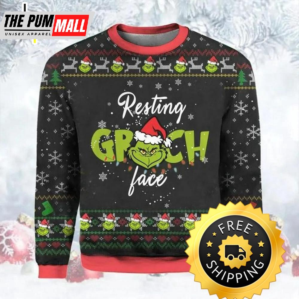 Resting Grinch Face Funny Christmas Ugly Sweater, Christmas Grinch Sweater, Grinch Holiday Sweater