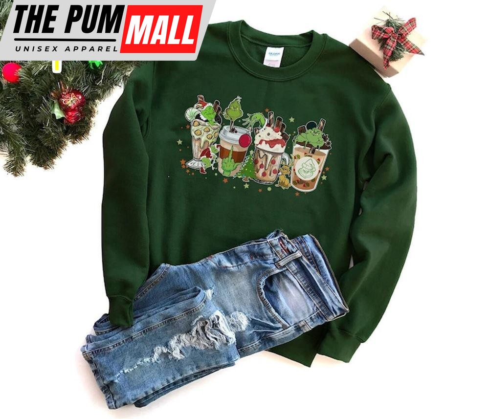 Retro Grinch Coffee Drink Shirt, Ugly Christmas Crewneck