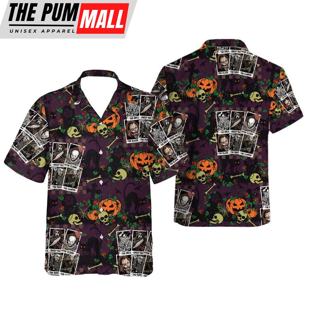 Retro Halloween Characters Tarot Card Hawaiian Shirt